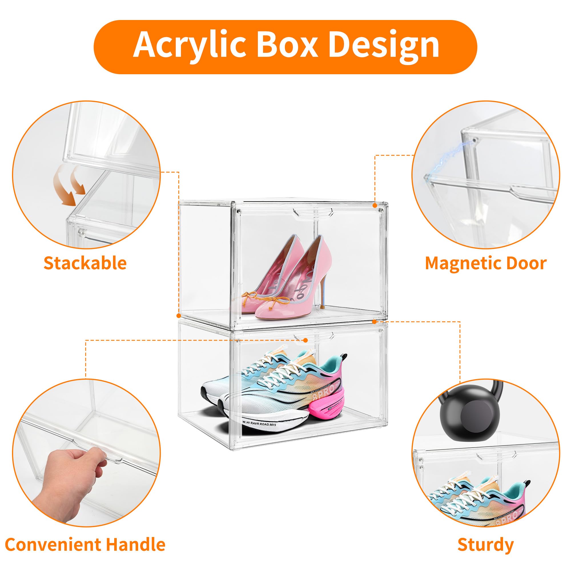 Seaniss 1 Pack Clear Acrylic Sneaker Shoe Display Case,Shoe Storage Boxes Stackable,Acrylic Boxes for Shoes Display with Lid,Boot Storage Organizer for Tall Boot,Purse Handbag Organizer for Closet