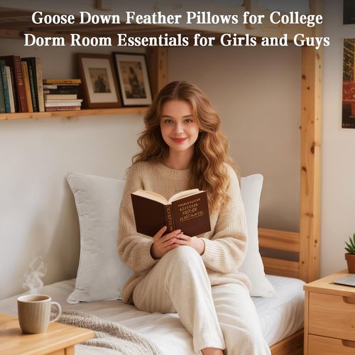 BHZ Goose Down Feather Pillows - Queen Size Set of 2 | Medium Firm Soft Support for Side & Back Sleepers