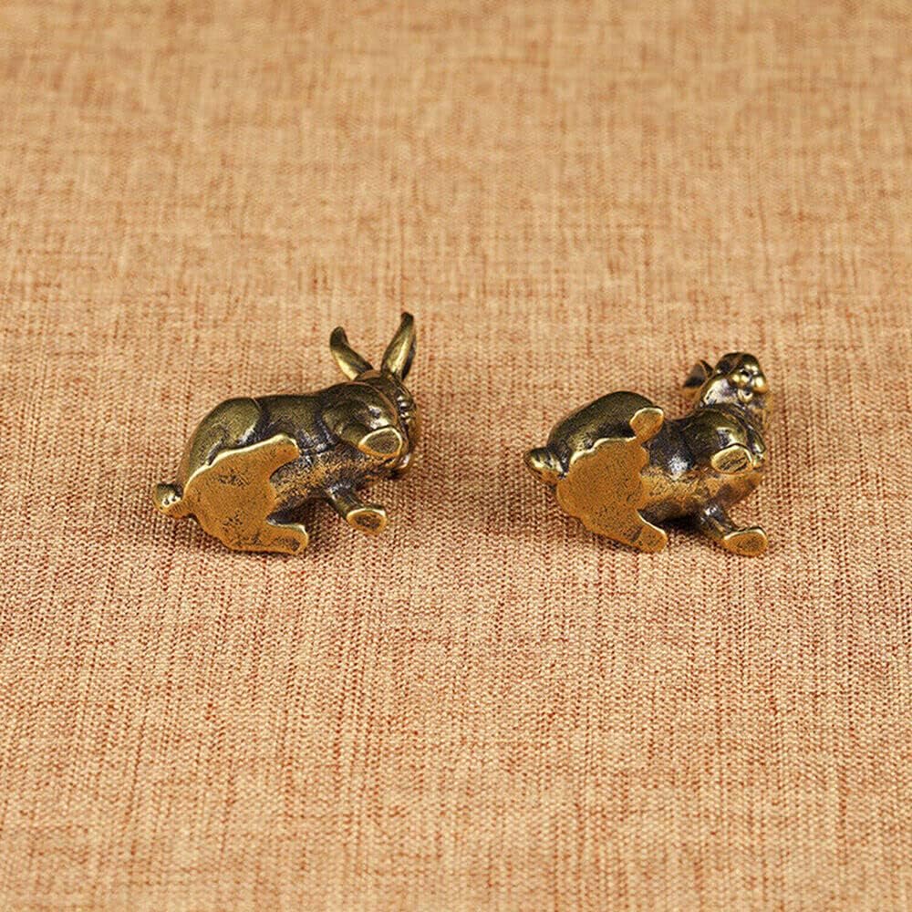 TEAMWILL Small Brass Rabbit Figurine - Charming Animal Statue Ornament | Perfect Home Décor Pair