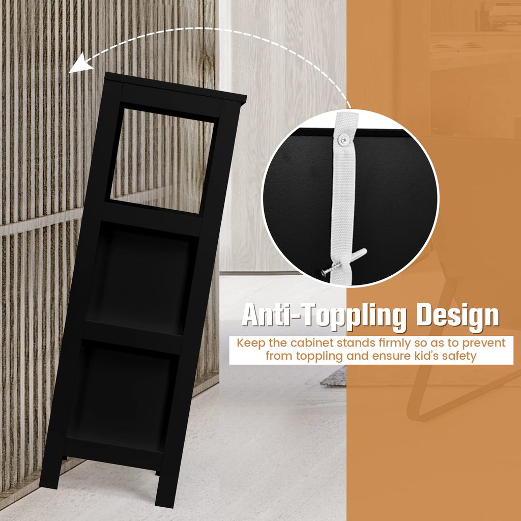 COSTWAY Bathroom Storage Cabinet, Freestanding Wooden Side Storage Cabinet with 2 Adjustable Drawers, Space-Saving Floor Cabinet for Living Room Bathroom Bedroom Entryway (Black)
