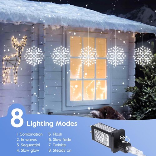 Brightown Christmas Snowflake Icicle Lights - 23.6ft 10 Drops | 480 LED Outdoor & Indoor Decor