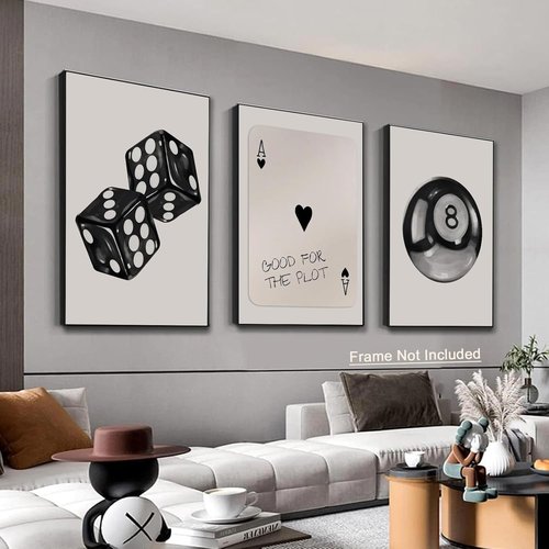 BOKPEN Poker Dice Wall Art - Funky Retro Y2K Canvas Prints for Game Room | 12x16in Unframed