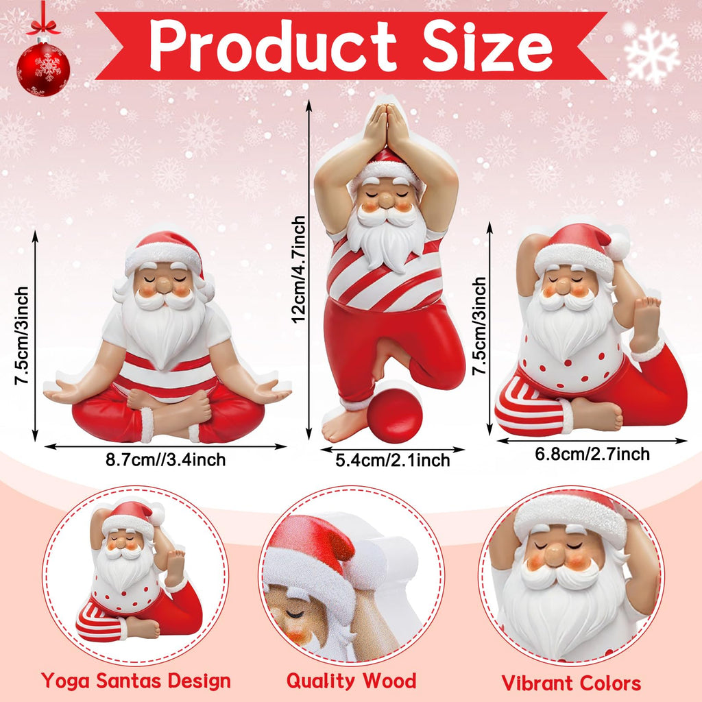 DoubleFill 3 Pcs Christmas Yoga Santa Figurines Table Decorations Wooden Yogi Santas in Yoga Poses Figurine Xmas Table Decoration for Christmas Party Home Office Desk Mantle Party Supplies