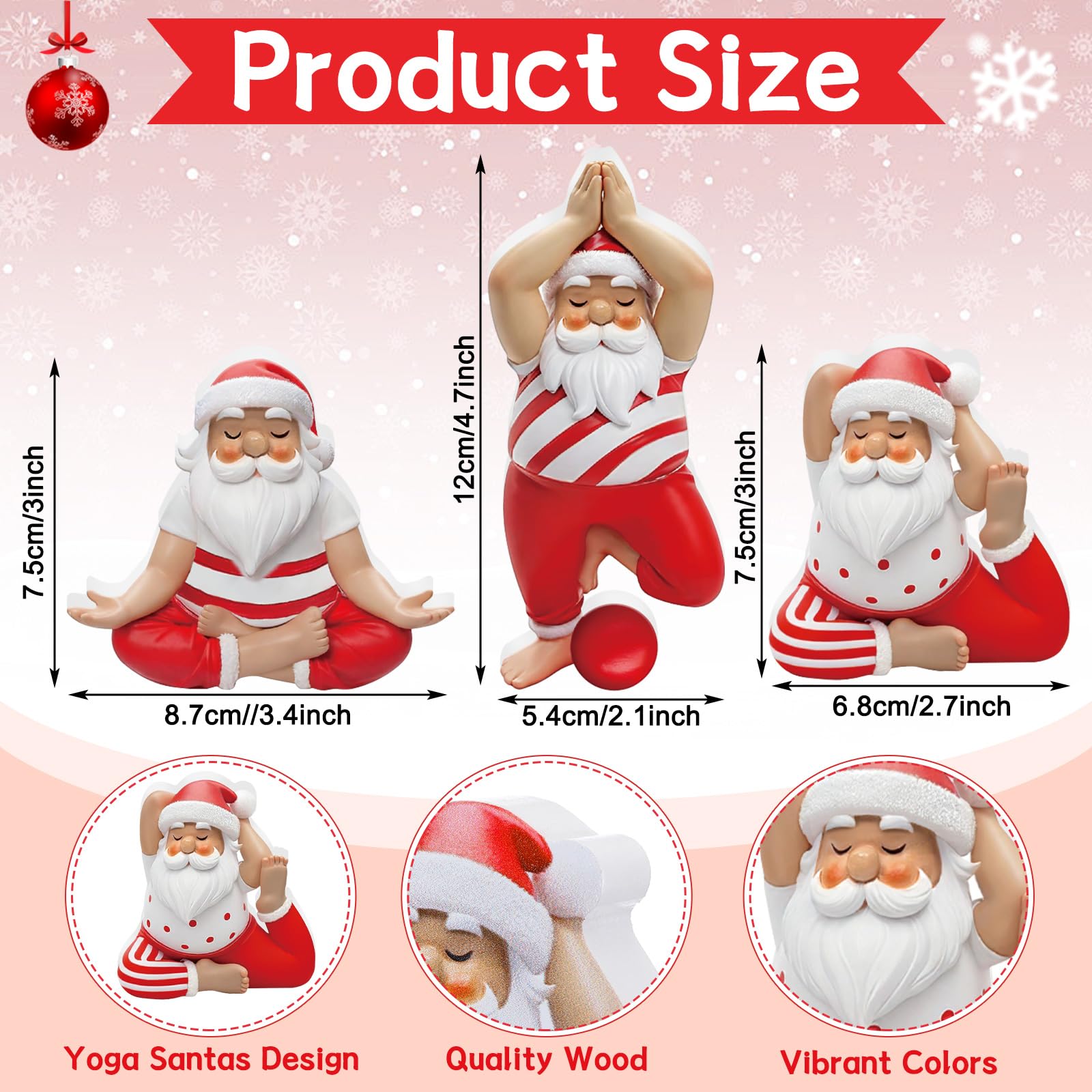 DoubleFill 3 Pcs Christmas Yoga Santa Figurines Table Decorations Wooden Yogi Santas in Yoga Poses Figurine Xmas Table Decoration for Christmas Party Home Office Desk Mantle Party Supplies