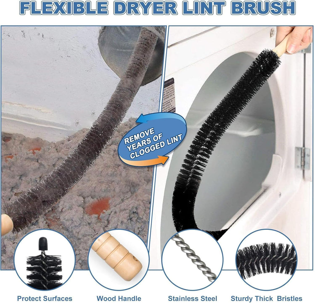 Skiennix Dryer Vent Cleaner Kit - 2-Piece Lint Brush & Vacuum Hose Attachment for Quick Lint Removal