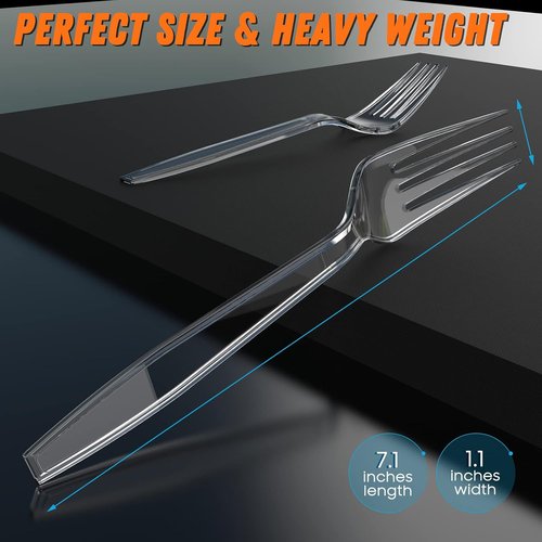 Dipoo Heavy-Duty 7.1" Clear Plastic Forks - BPA Free & Heat Resistant, 84 Count Premium Disposable Cutlery