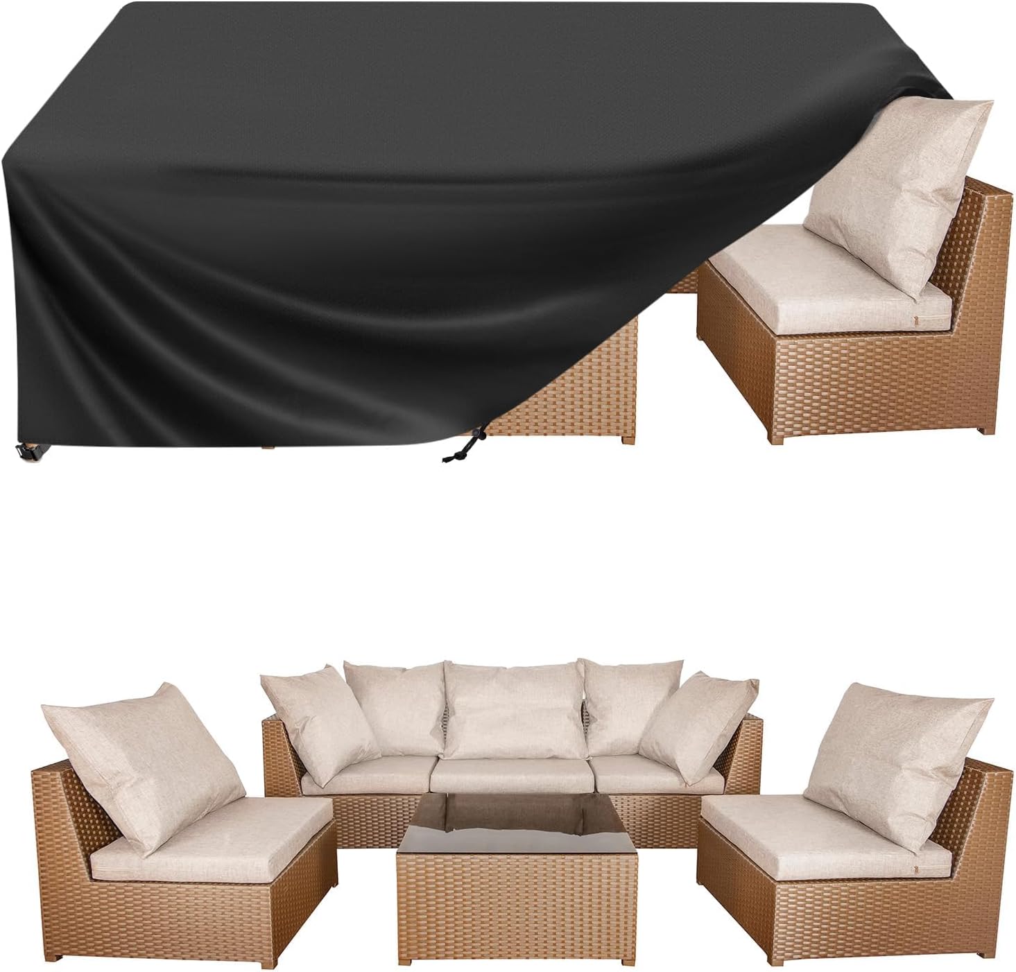 BALEINE Outdoor Furniture Covers - Heavy Duty Waterproof Oxford Table & Chair Cover | Black, 108"L x 82"W x 28"H