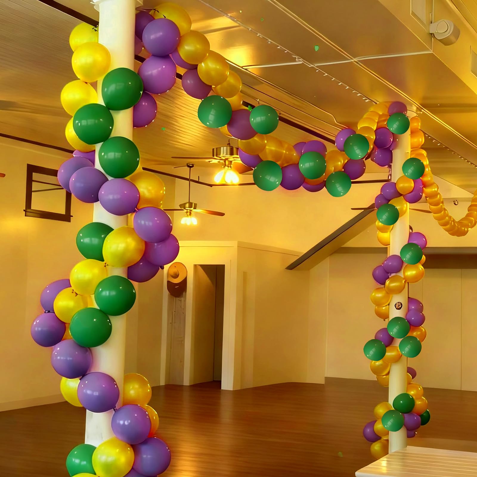 Soulchen 255 Pcs 6 Inch Mardi Gras Linking Balloons Decoration Green Gold Purple Link Balloons Jumbo Mardi Gras Bead Garland Ball Banner for Indoor Outdoor Carnival Birthday Wedding Graduation Decor
