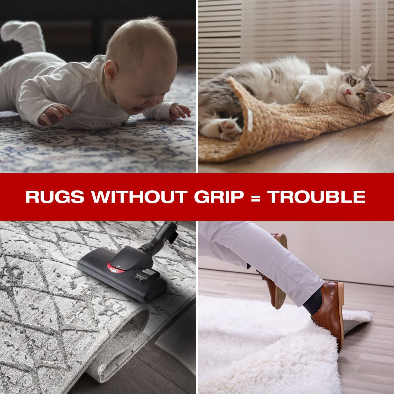 Skiennix Reusable Rug Grippers - Non-Slip Double-Sided Adhesive Pads for Hardwood & Tile Floors | 8 Pieces