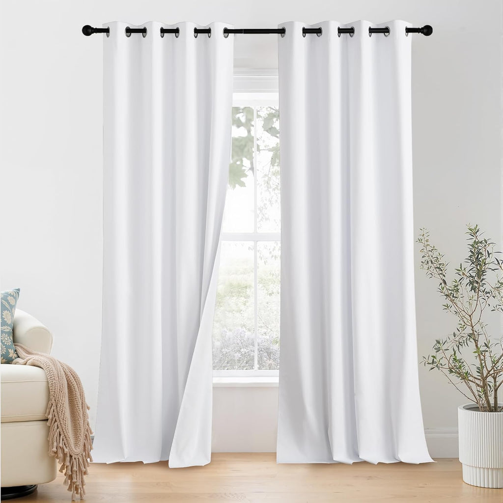 NICETOWN 100% Blackout Window Curtain Panels - Thermal Insulated, 96-Inch Length, Snow White, Set of 2