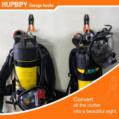 HUPBIPY Heavy Duty Garage Hooks - J Shaped Wall Mounted Storage System for Tools, Ladders & Bikes | 6 Pack