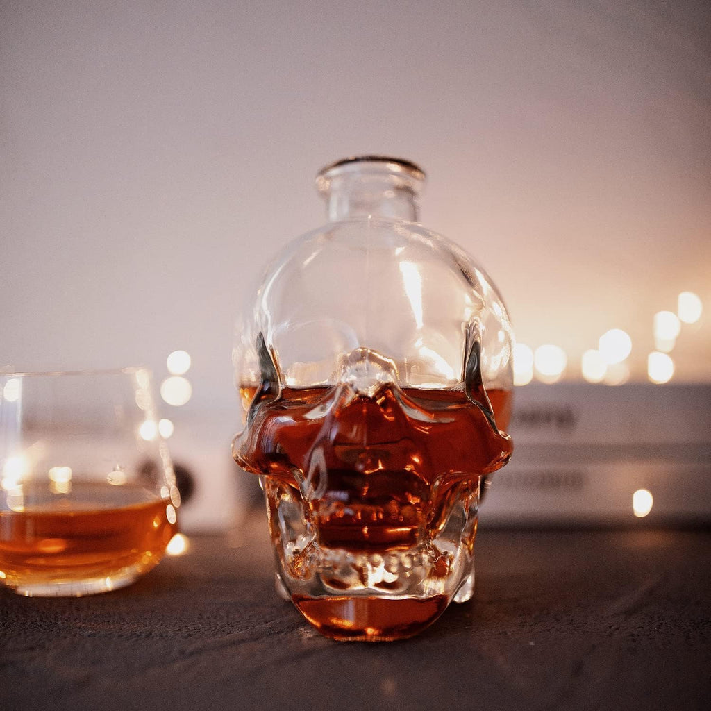 Skiennix Skull Decanter - Lead-Free Glass with Cork Stopper | Perfect Halloween Decor & Whiskey Gift (750ML)
