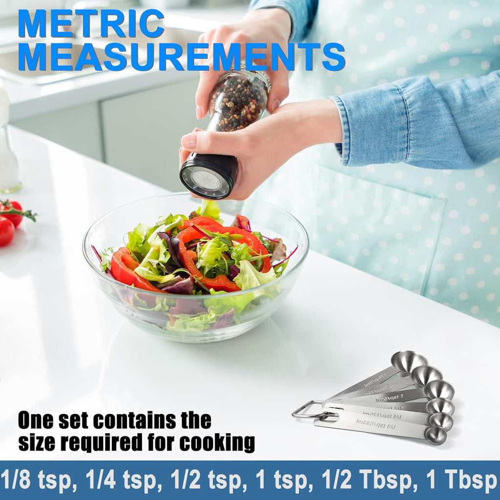 Premium Heavy Duty Stainless Steel Measuring Spoons Set - 6-Piece with Metric & US Measurements