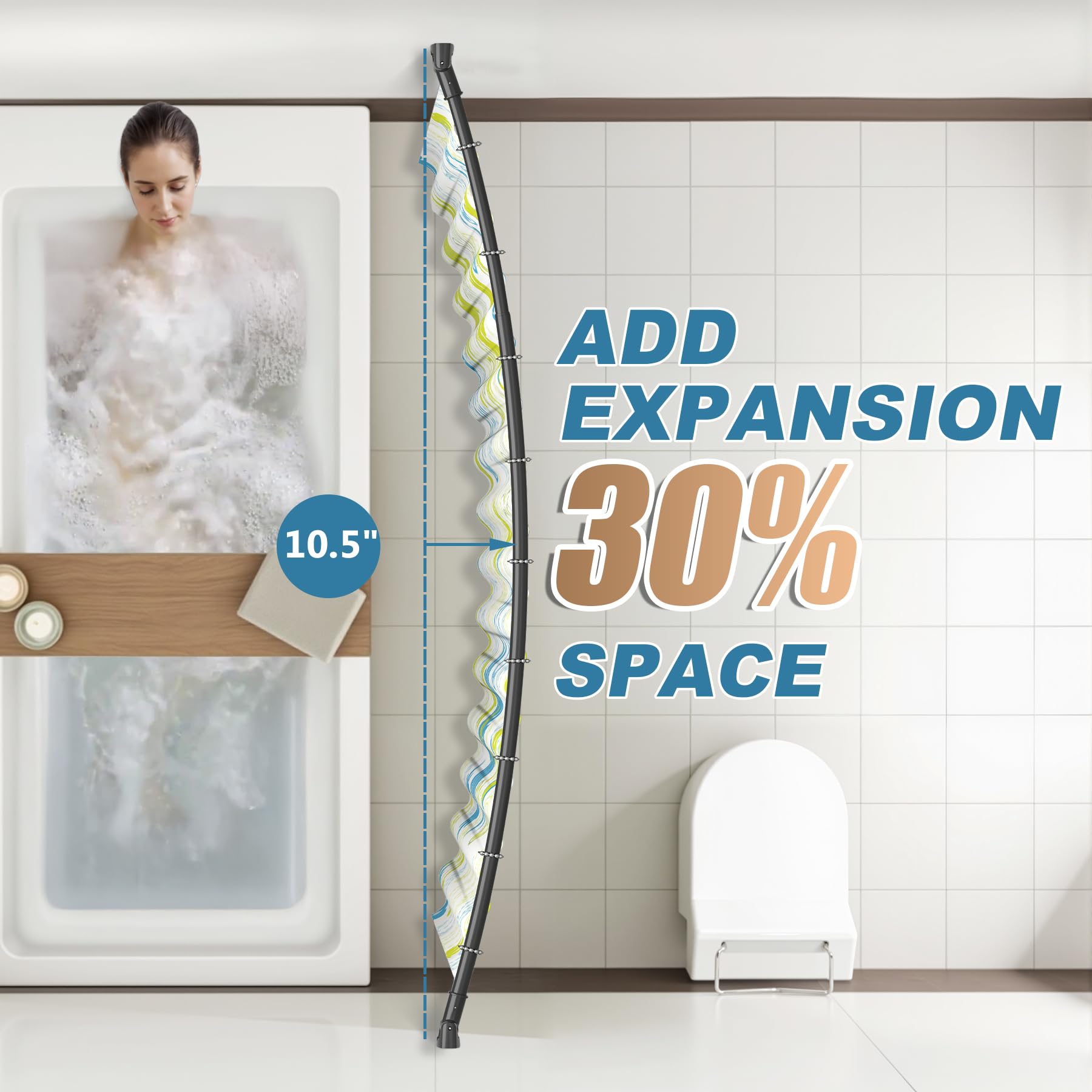 Curved Shower Curtain Rod, Rustproof, 42-72 Inches Adjustable, Premium Steel, Round Shower Curtain Rod for Bathroom, Bathtub, Stall, Need to Drill, Chrome