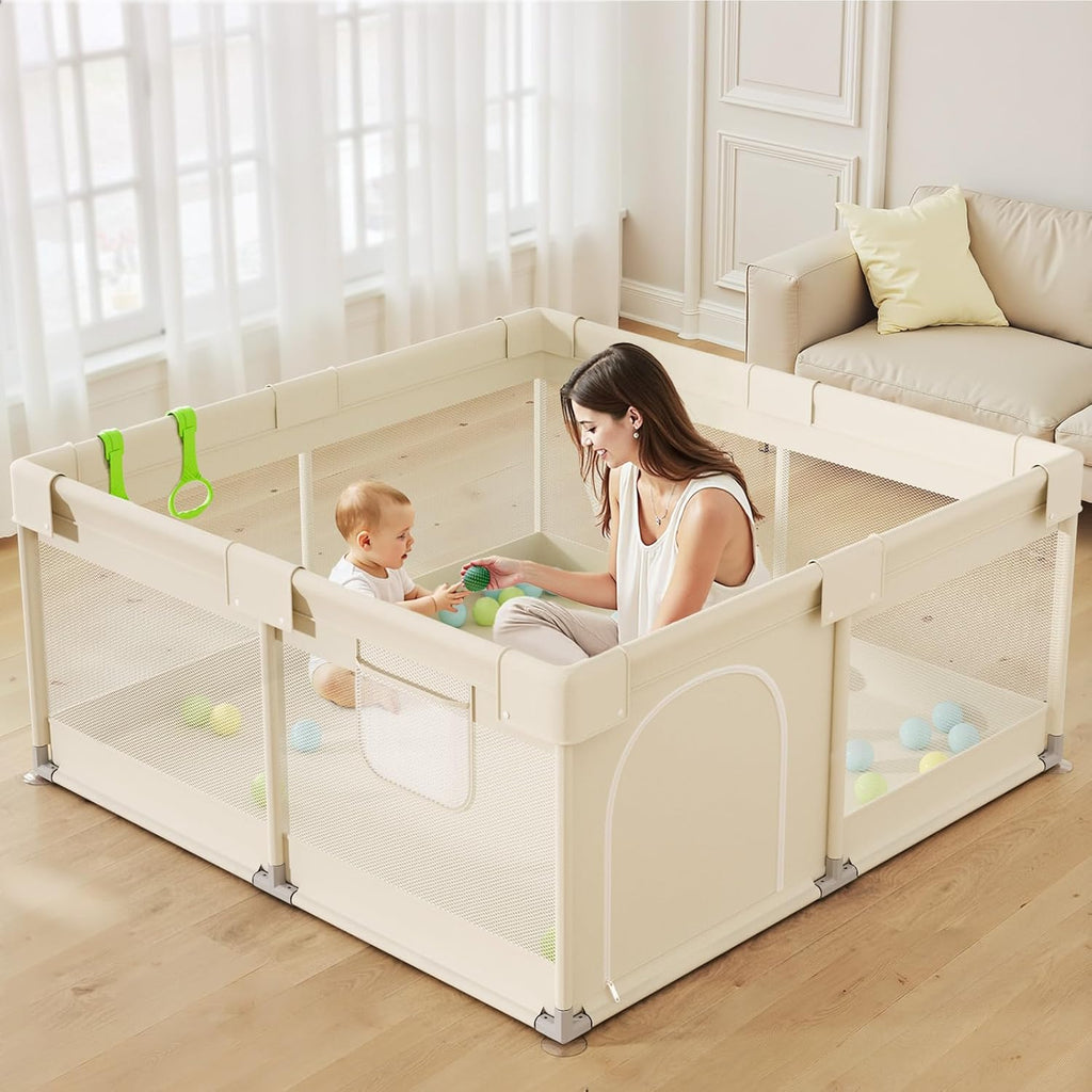 Uanlauo Baby Playpen - Safe 47x47in Indoor Playpen for Babies & Toddlers with Storage Bag & Breathable Mesh