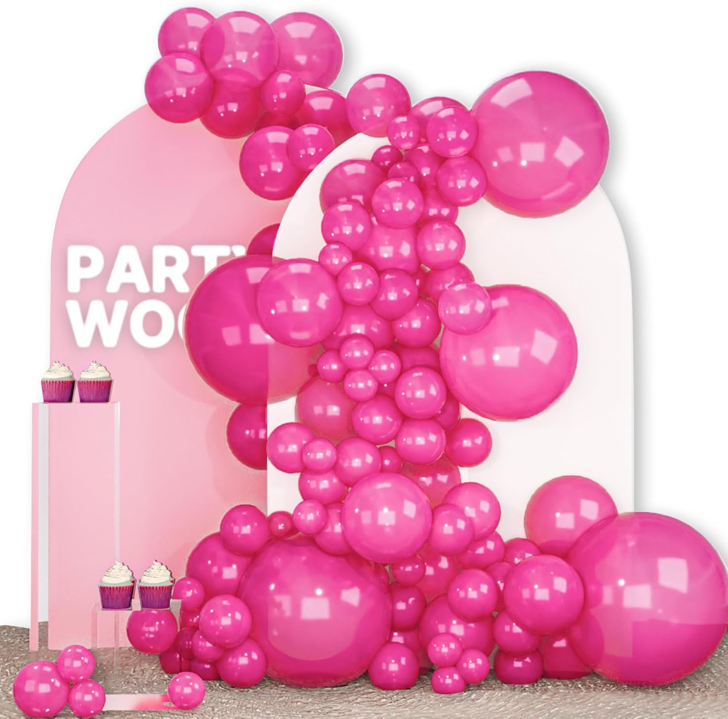 PartyWoo Hot Pink Pearl Balloons - 140pcs in 5-18 Inch Sizes | Perfect for Bridal, Baby Showers & Birthday Parties