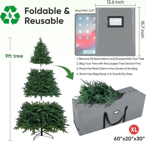 BALEINE 9 ft Christmas Tree Storage Bag - Heavy Duty Extra Large with Reinforced Handles & Dual Zippers | Gray