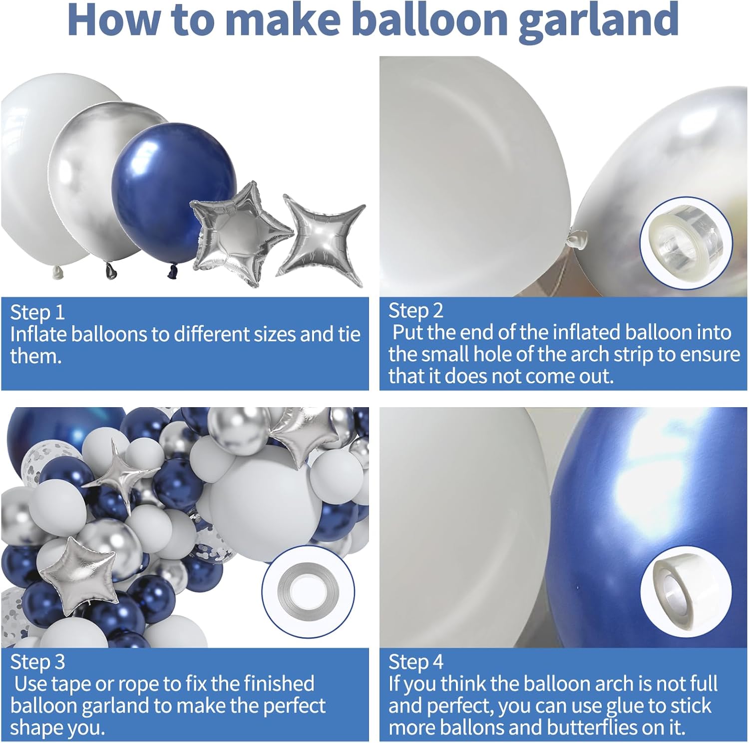 Skiennix 151-Pcs Navy Blue & Silver Balloon Garland Arch Kit - Perfect for Graduation, Prom, & Parties