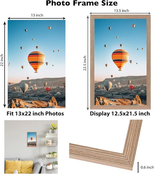 JCJMY 13x22 Picture Frame - Rustic Brown Wall Frame for Horizontal & Vertical Photos | 13x22 Gallery Display