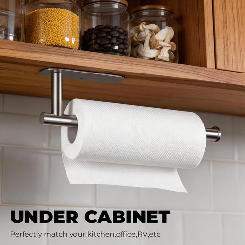 CUXIXA Stainless Steel Paper Towel Holder - Under Cabinet Wall Mount | 2 Pack for Kitchen & Bathroom