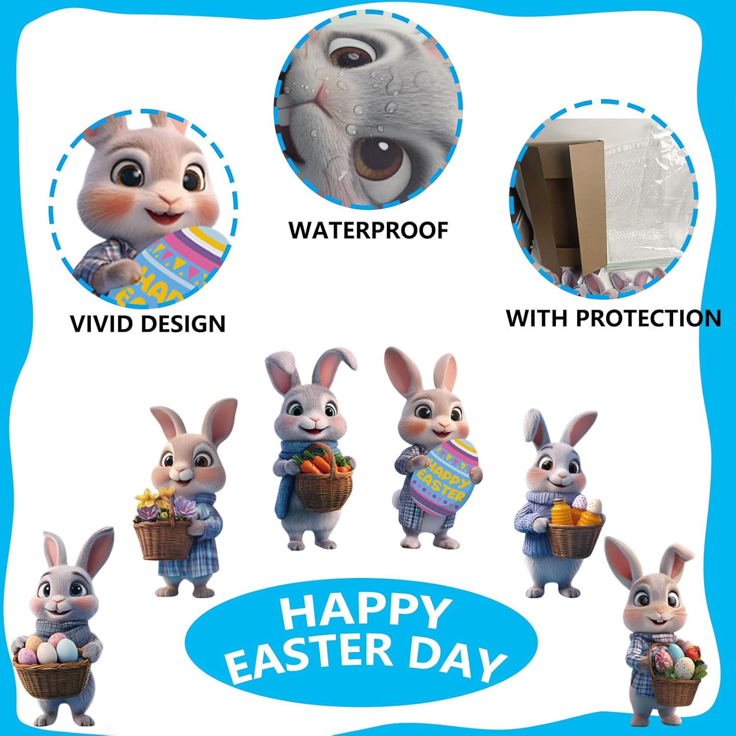 Skiennix Bunny Yard Signs - Cute Rabbit Garden Decor for Easter | 6 Pcs Outdoor Welcome Signs (Brown)