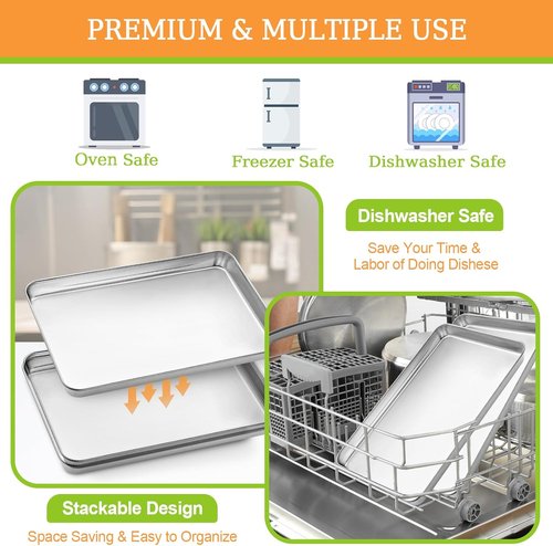 CEKEE Stainless Steel Baking Sheets - Heavy Duty 2-Piece Set | Easy Clean, 12.59 x 9.84 x 1 Inch