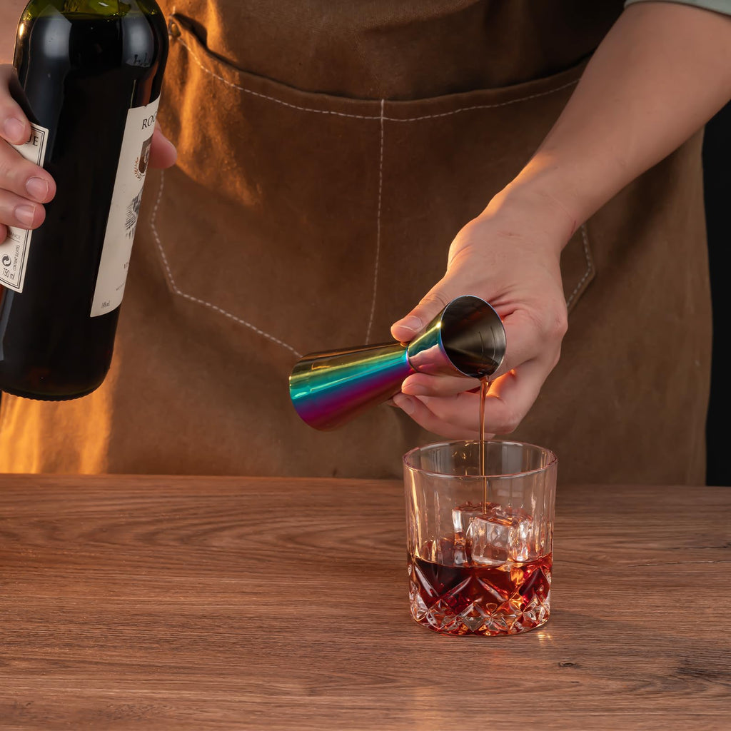 Briout Jigger for Bartending, Double Cocktail Jigger Japanese Premium 304 Food Grade Stainless Steel Jigger 2 OZ 1 OZ with Measurements Inside, Flat Edge Rainbow