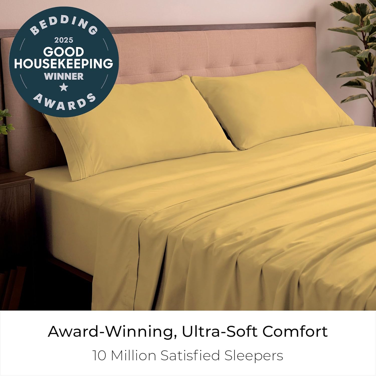 Mellanni California King Sheets Set - 4 PC Hotel Luxury Bedding | Extra Soft, Cooling, Wrinkle-Resistant (Cal King, Yellow)