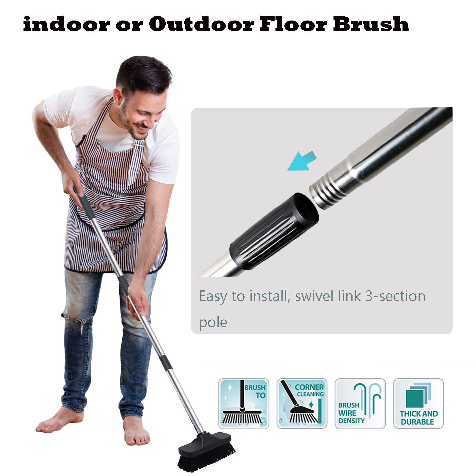 BSMstone Push Broom Brush Stiff Bristles Floor Cleaning Brush Multi-Purpose Scrubber Brushes for Bathroom Bathtub Tile Floor Deck Patio