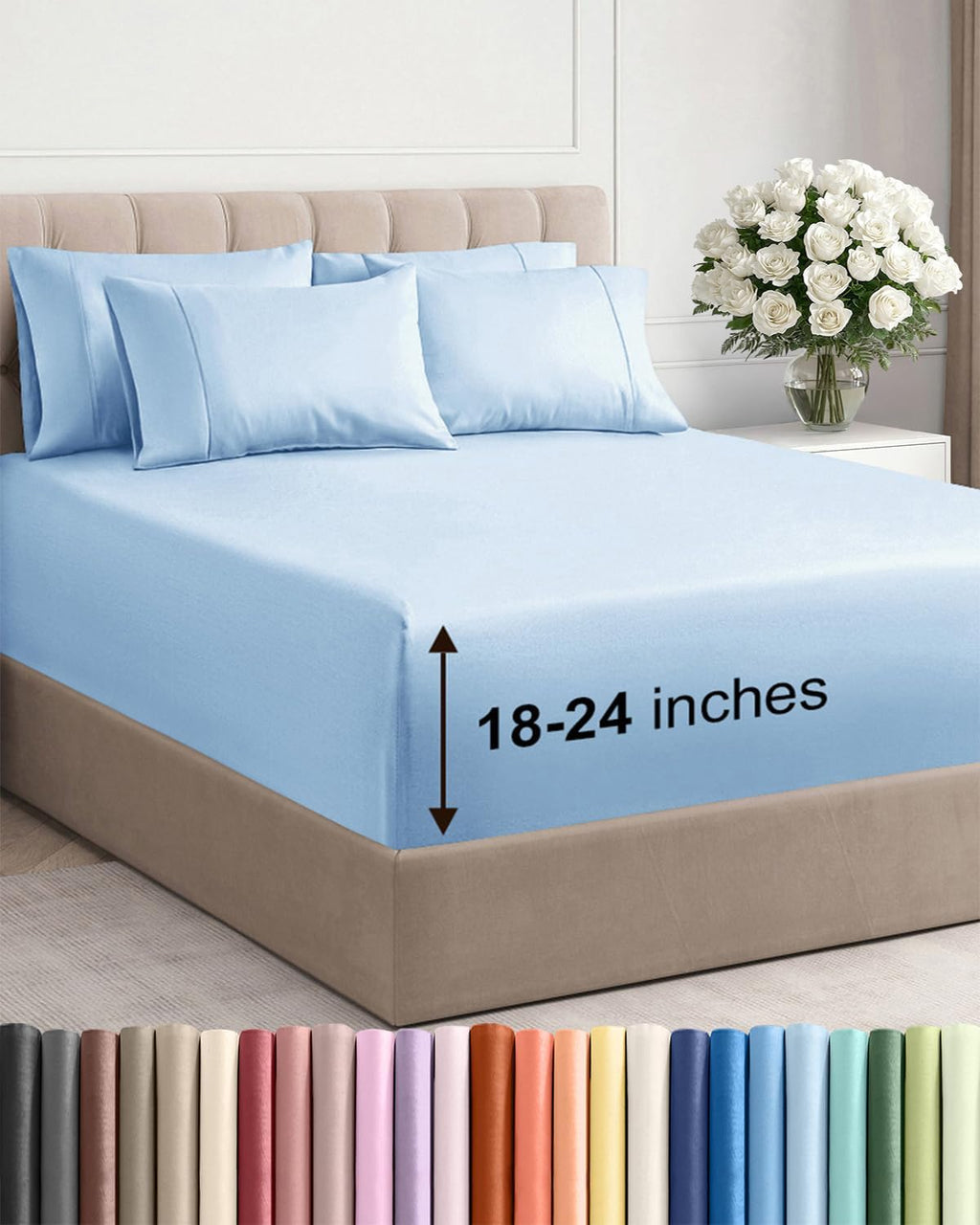 Skiennix Extra Deep King Sheet Set | 6-Piece Breathable Cooling Bedding - Soft, Wrinkle-Free Light Blue
