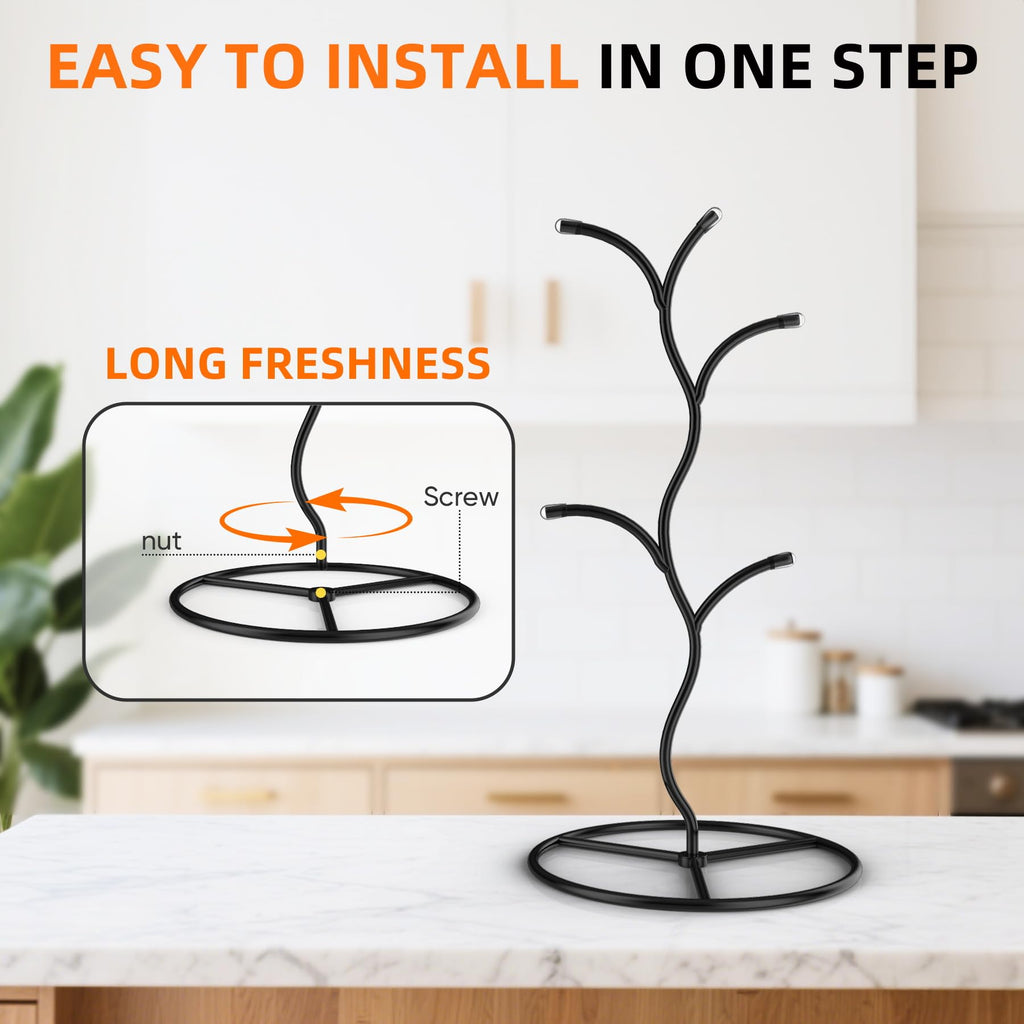 Beesini 2 Pack Mug Holder, Metal Coffee Mug Holders Tree, Decorative Mug Rack, Mug Cup Tree for Kitchen Decor Organizer, Black
