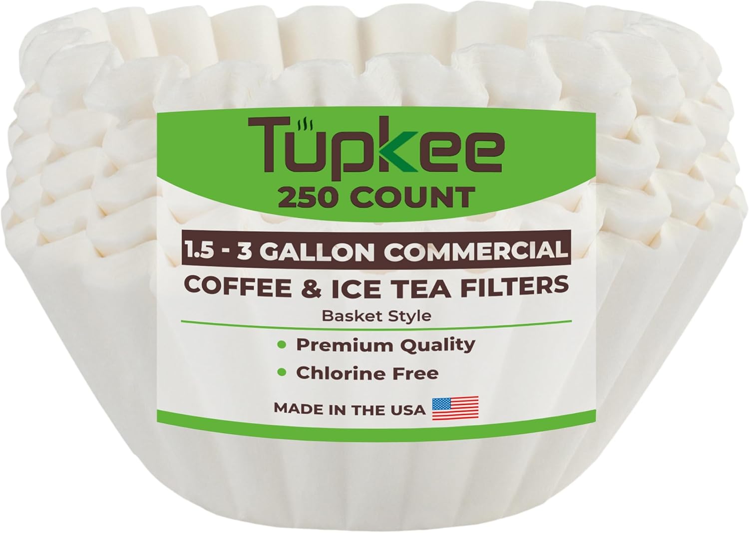Tupkee Extra Large Coffee Filters - Chlorine-Free, No Overflow, No Tearing - 250 Count, 13.75” x 5.25”