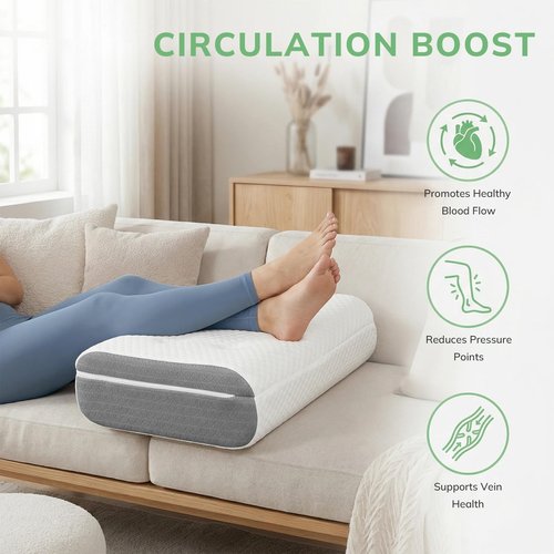 baibu Leg Elevation Pillow, Dual-Layer Design Knee Pillow for Back Sleeping, Leg Elevating Pillow to Raise Feet for Circulation, Knee Support, Leg Elevation, Back Pain Relief, 1PC, White