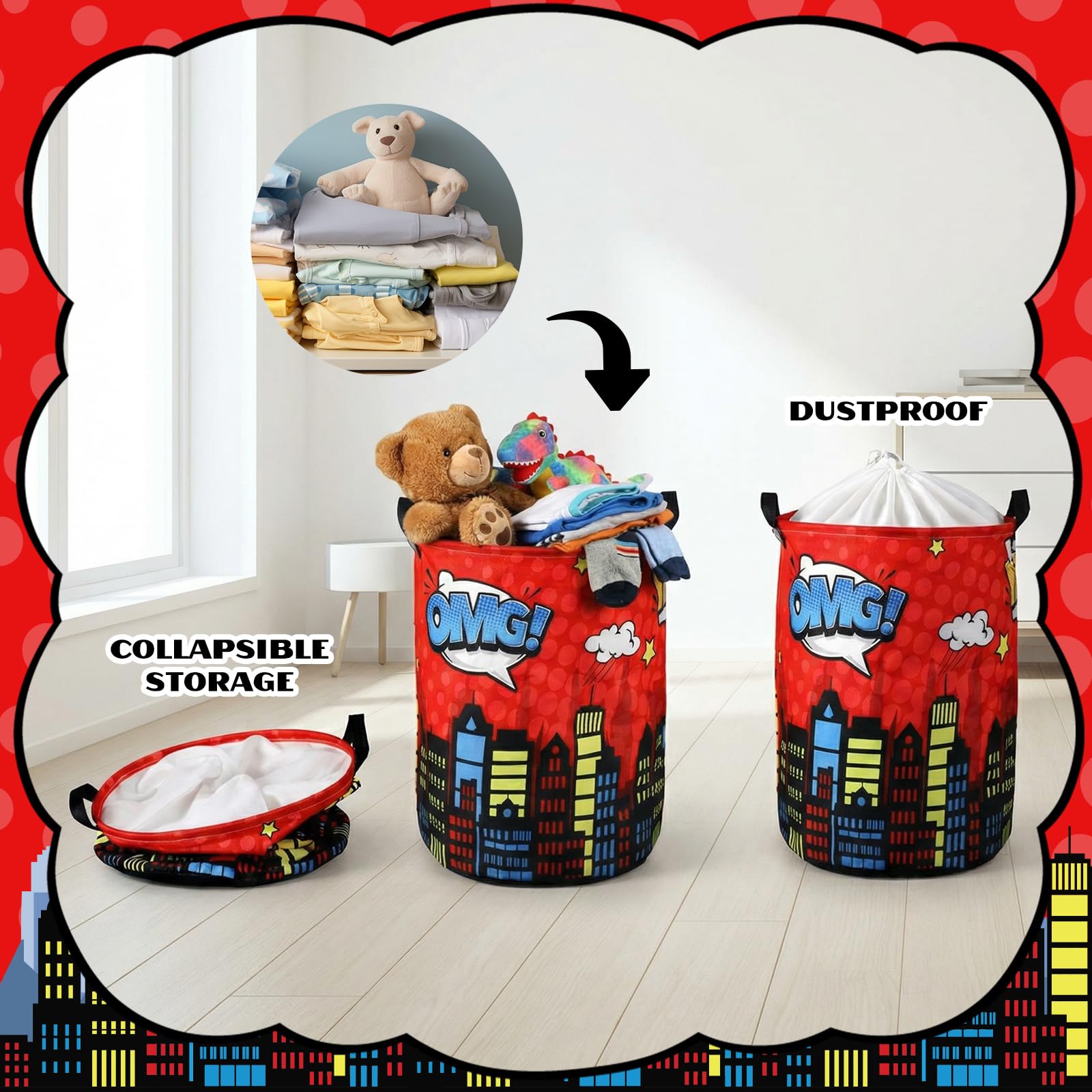 Maxdot 3 Pcs Laundry Hamper Boys Hero Storage Bins 45l Toy Storage Bin Boys Room Laundry Basket Collapsible Fabric Bins Playroom Bedroom Nursery Organizer Nursery Toy Dirty Cloth