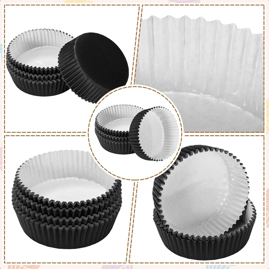 Uiifan Disposable Round Cupcake Liners - Microwave Safe Baking Cups for Snacks & Cakes | Black, 50 Pcs