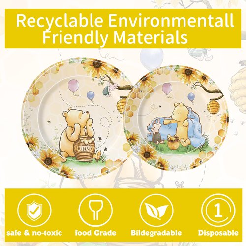150pcs Baby Shower Decorations Boys Classic Bear Plates Napkins Boy Paper Disposable Dessert Plates Tableware Set for Newborn Kids Birthday Party Decorations Serves 50 Guests (Yellow)
