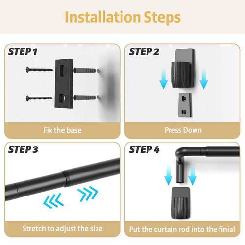 Black Curtain Rods for Windows 48 to 84 Inches, Quick-Release 1" Adjustable Blackout Curtain Rods - Heavy Duty Wrap Around Matte Black Wall Mounted, for Bedroom, Sliding Door from PeSenp