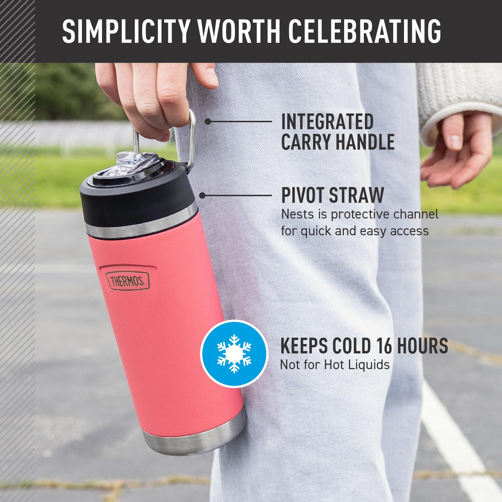 THERMOS ICON SERIES, Insulated Water Bottle with Straw Lid - 18 Ounce, Navy - Stainless Steel Vacuum Insulated Water Bottle with Straw Lid