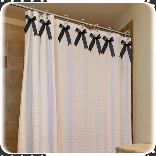 MorningRo 12 Pcs Black Bow Shower Curtain Hooks Cute Bow Knot Ribbon Curtain Hooks Decorative Shower Rings Hanger Bathroom Decor Bathroom Accessories for Room Nursery Art