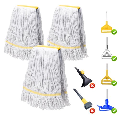 KeFanta 3 Pack Heavy Duty Commercial Mop Head Replacement,Wet Industrial Cotton Looped End String Mops Refill for Floor Cleaning,Yellow