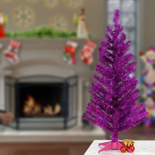 National Tree Company Artificial Christmas Tree, Pink Tinsel, Includes Stand, 3 feet