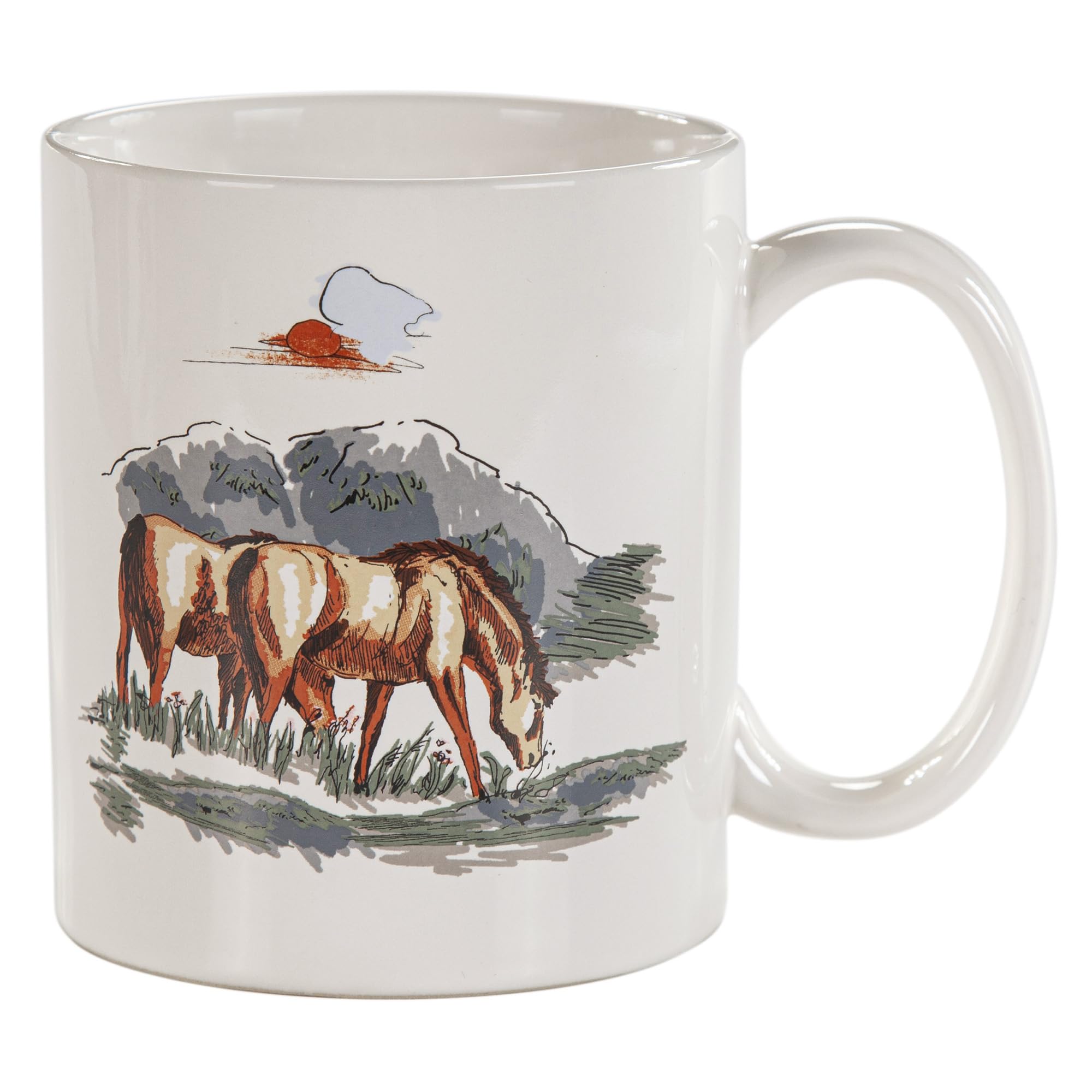 Paseo Road Ranch Life Coffee Mug Set of 4, Horse Pattern Ceramic Mugs for Tea Cocoa Hot Chocolate, Cups with Handle for Hot or Cold Drinks, Western Rustic Design