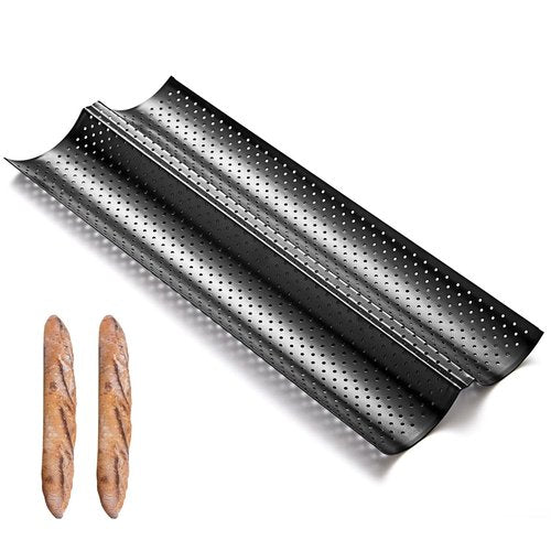 KITESSENSU Nonstick Baguette Pan for French Bread Baking Pan, 2 Loaves French Baking Bread Pan, Baguette Bread Pan or sourdough bread baking supplies, Perfect for Creating Crisp Golden Crust,Black