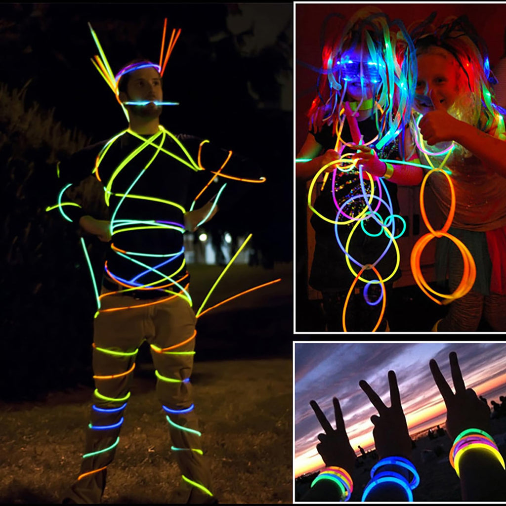 HONLYNE 200 Pcs Glow Sticks Bulk Party Pack, 8'' Glow in the Dark Party Supplies, Glow in the Dark Light Up Sticks with Connectors, Party Favors for Birthday, Concert, Raves, Halloween, Christmas