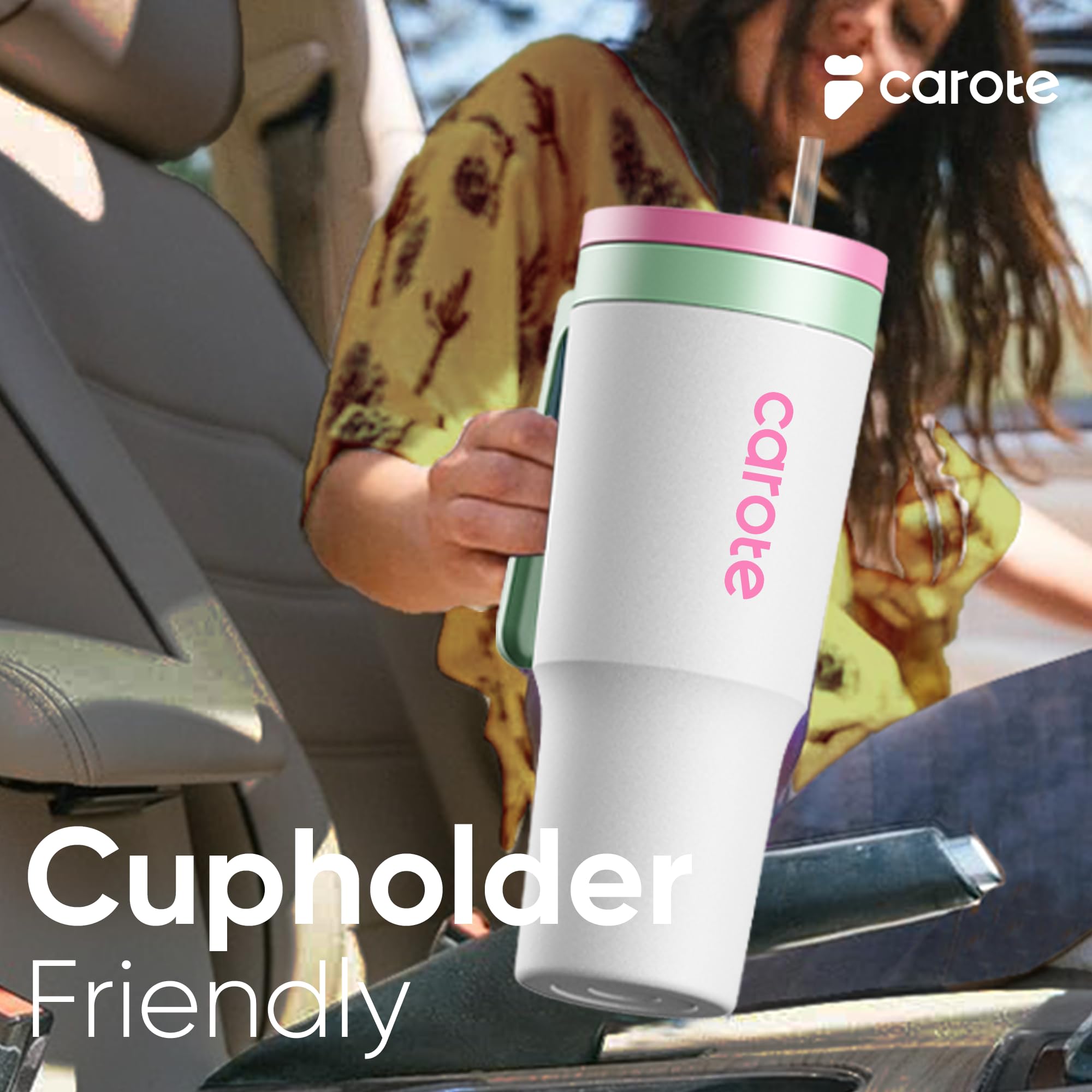 CAROTE 3-Pack Insulated Stainless Steel Water Bottles with Upgraded Leakproof Tech, Car Holder Fit & Scratch-Resistant, 32/32/40 oz Travel Straw Tumblers Set for Home/Car/Outdoor (Macaron)