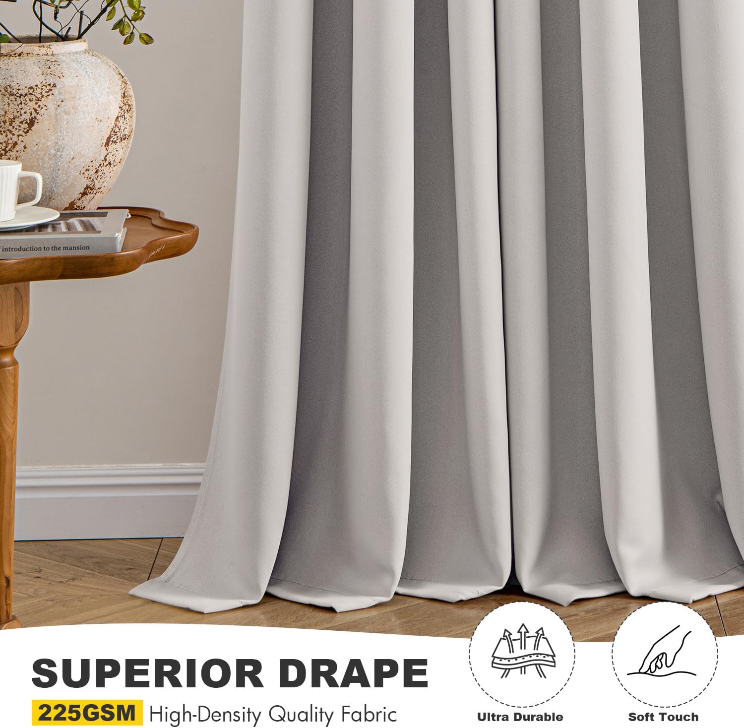 MIULEE Blackout Curtains - Thermal Insulated Room Darkening Drapes | 84-Inch, 2 Panels, Cobblestone Color