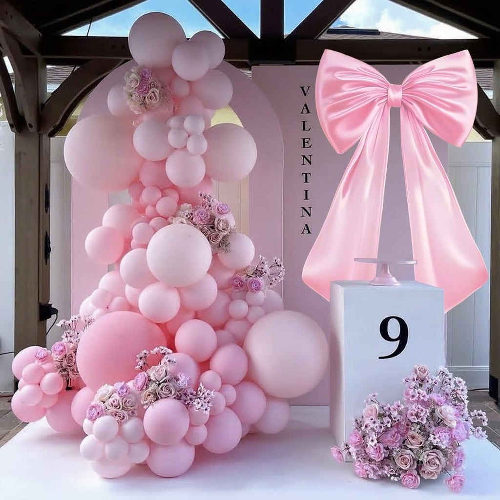 JUICYRAUL 23x35 Inch Large Pink Satin Bow,Giant Ribbon Tie for Coquette Room, Xmas Tree, Birthday, Graduation, Wedding Proposal & Baby Shower Decor