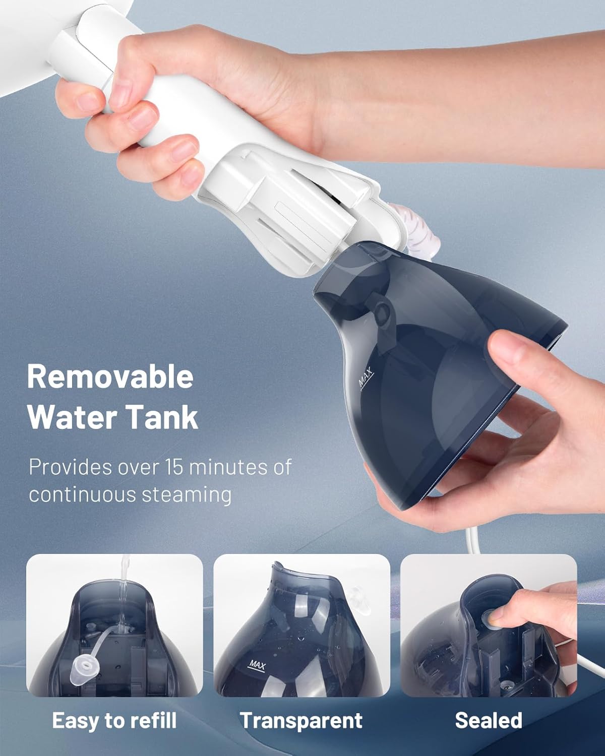 Beautural Portable Clothes Steamer - Fast 35-Second Heat-Up, Large Detachable Water Tank, Blue