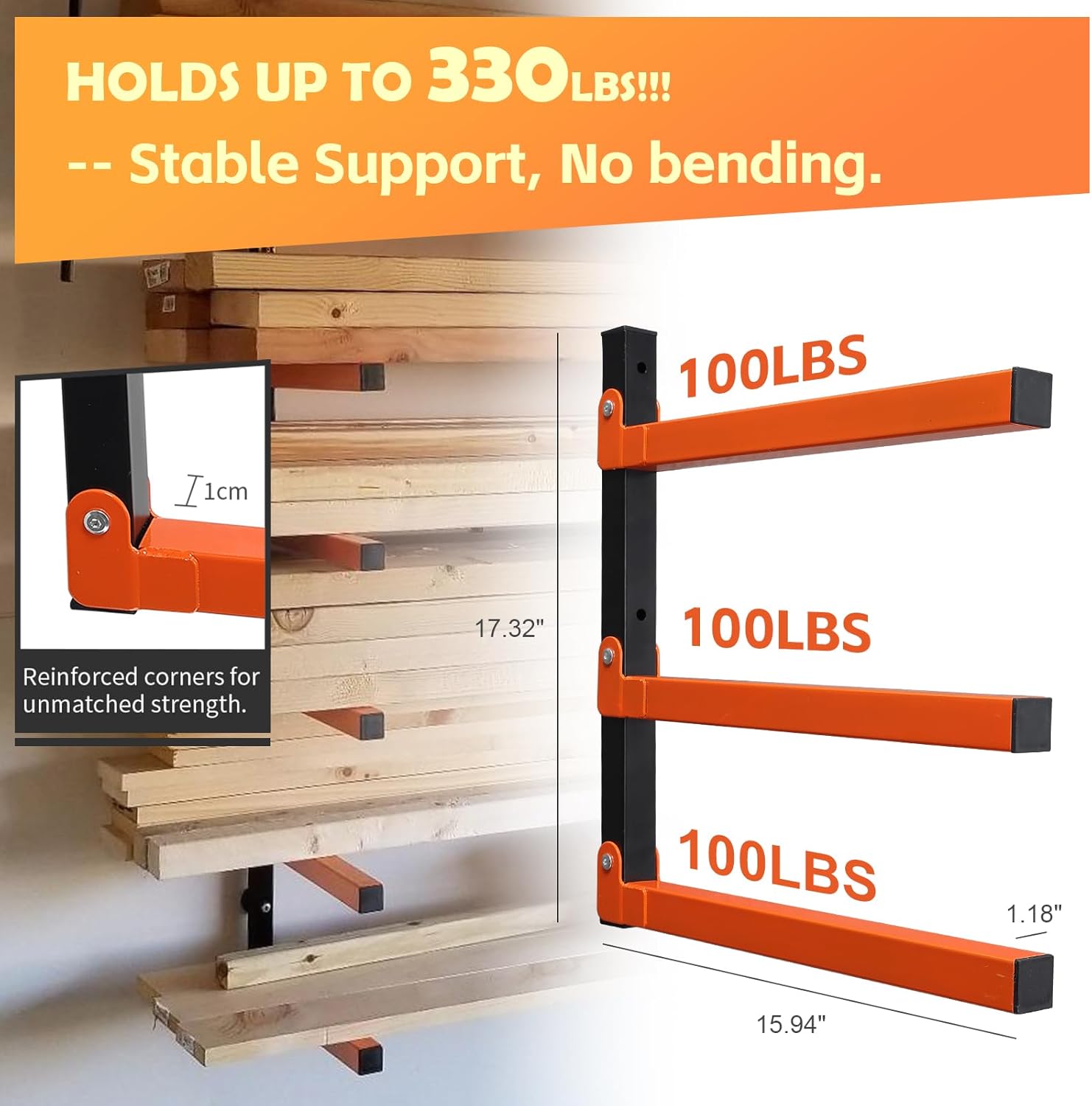 Wefaith Wood Organizer - Heavy Duty Metal Cantilever Storage Rack | Holds Up to 600 lbs, 3-Level Design, 2 Pack