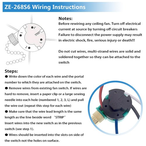 2 Pack Ceiling Fan Switch 3 Speed 4 Wire Zing Ear ZE-268S6, Ceiling Fan Pull Chain 4 Wire Fan Lamps Switch Compatible with Hunter Ceiling Fan (Bronze Pull Chain)